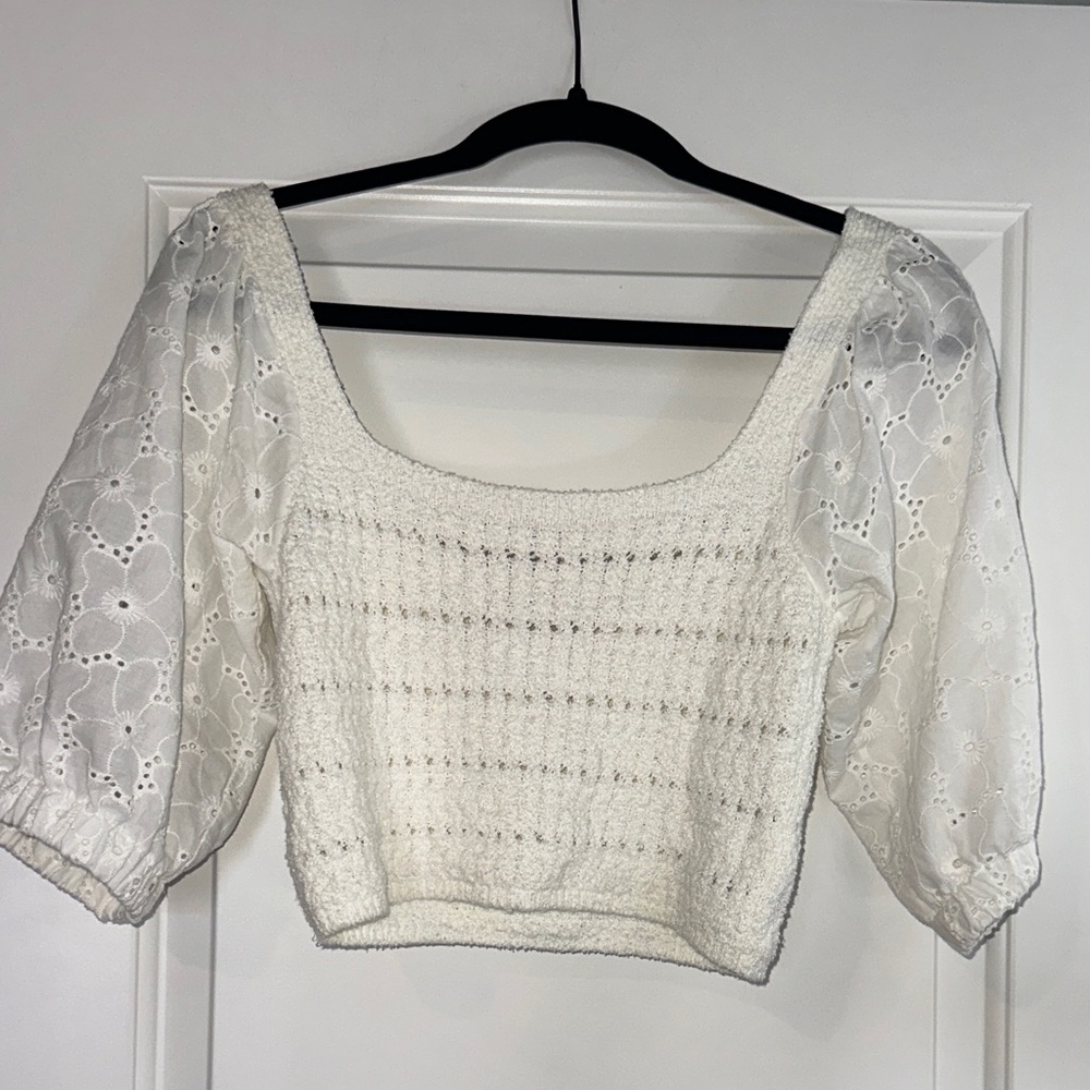 Zara Cream Textured Puff Sleeve Blouse